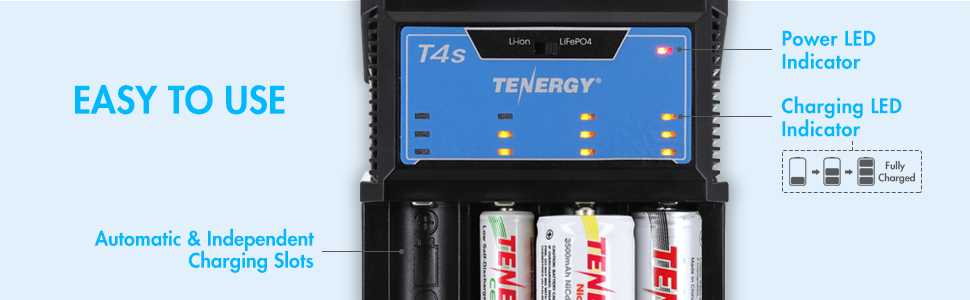 Tenergy Rechargeable 50000mAh NiMH Rechargeable C Batteries (4pk) w/ T4S  Charger Tenergy
