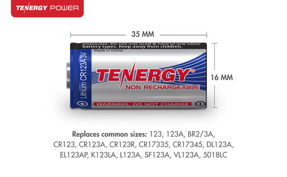 Titanium Innovations CR123A 1600mAh 3V 3A Lithium (LiMnO2) Button Top Photo  Battery - Bulk