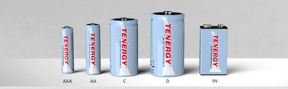 Tenergy AA, AA, C, D, and 9V Batteries