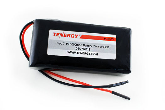 AT: Tenergy LiPo 7.4V 6000mAh Rechargeable Battery Pack (2S2P, 44.4Wh, 5A, Bare Leads)