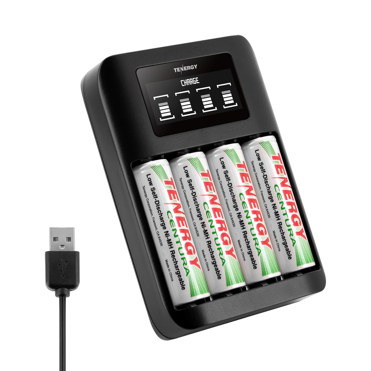 Tenergy TN474U Battery Charger with Centura AA Rechargeable Batteries, 4-Pack