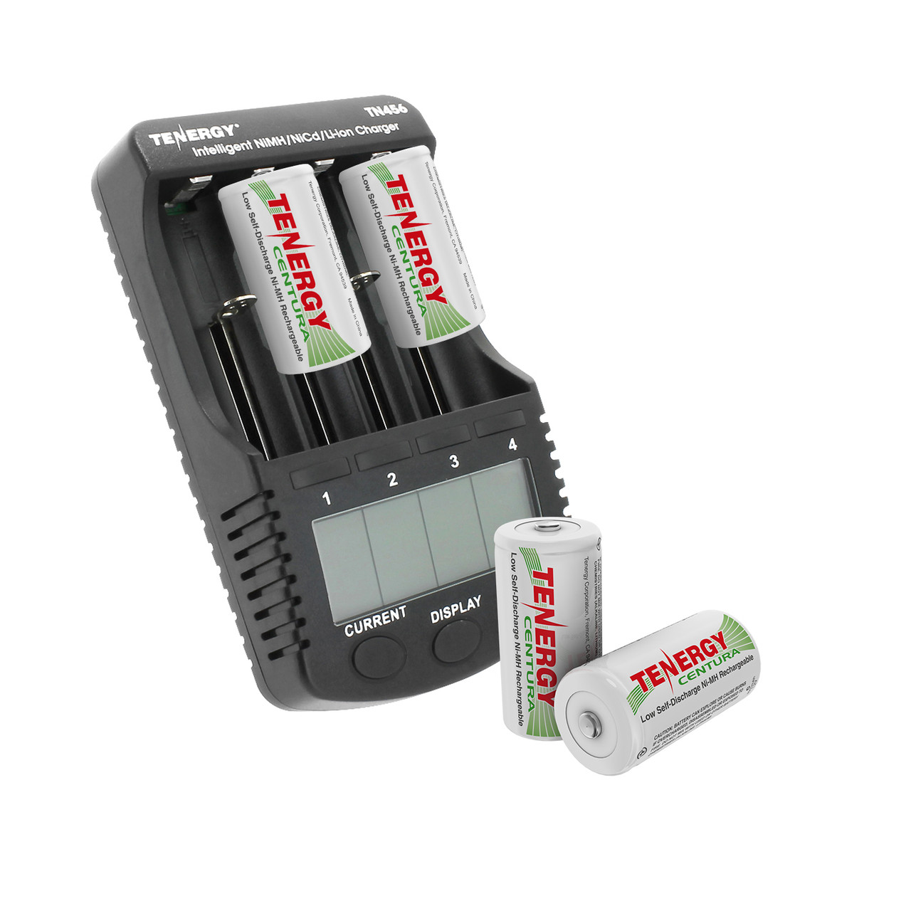 Combo: 4 Pack Centura NiMH Rechargeable C Batteries + Tenergy TN456 Intelligent Universal Battery Charger