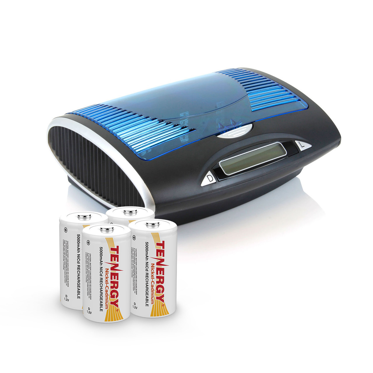 Combo: 4 Pack Tenergy Rechargeable NiCd D Batteries + T9688 LCD Smart Charger for NIMH/NICD AA/AAA/C/D/9V Batteries