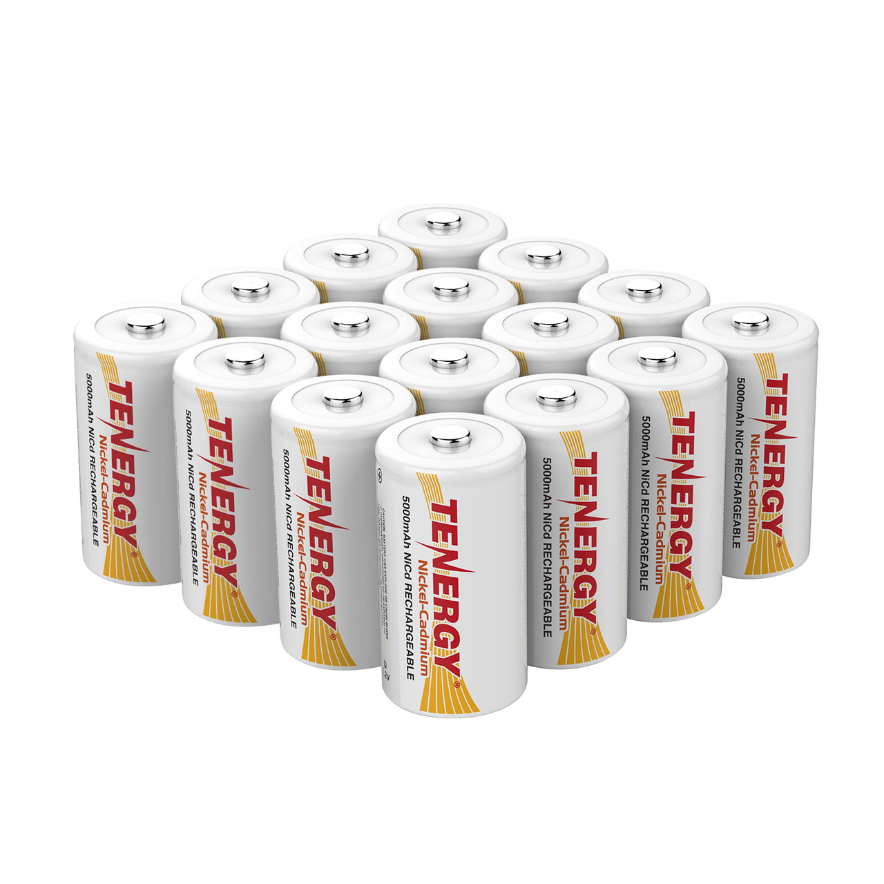 16pcs Tenergy D 5000mAh NiCd Button Top Rechargeable Battery