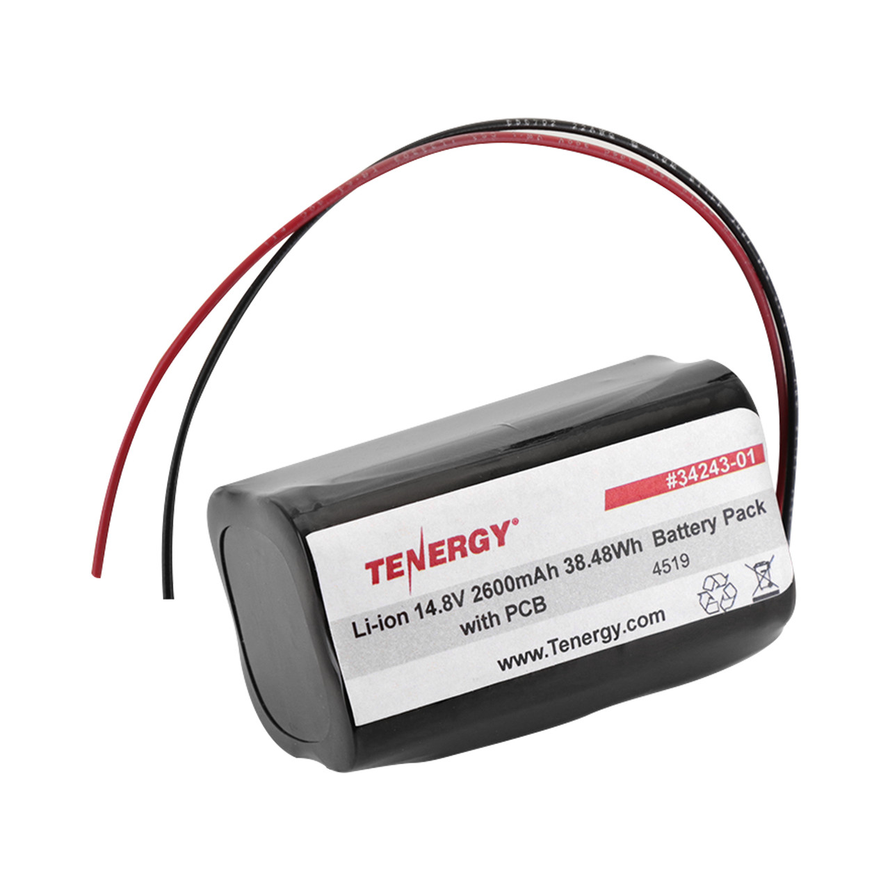 AT: Tenergy Li-ion 14.8V 2600mAh Rechargeable Battery Pack w/ PCB (4S1P, 38.48Wh, 5A Rate, Square)