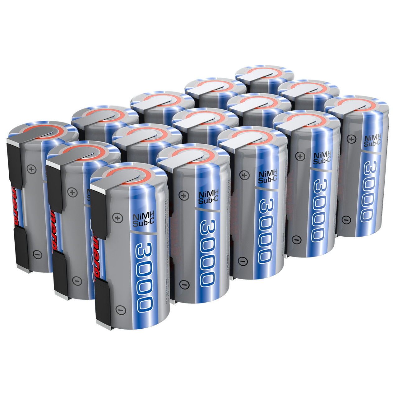 15pcs Tenergy Propel Sub C 3000mAh NiMH Rechargeable Batteries, with Tabs