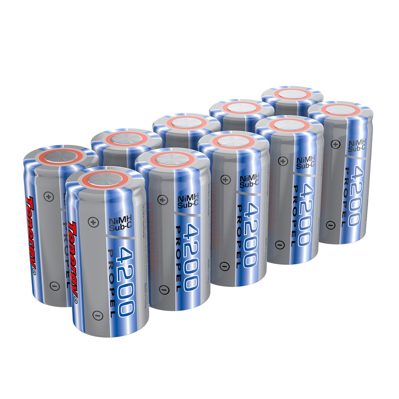 10pcs Tenergy Propel Sub C 4200mAh NiMH Flat Top Rechargeable Batteries