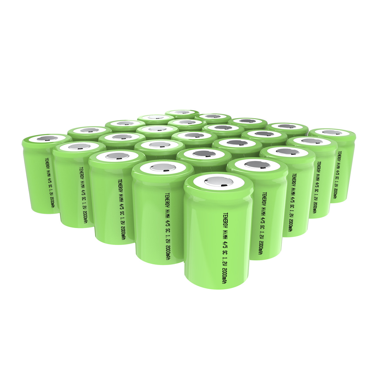 25pcs Tenergy 4/5 Sub C 2000mAh NiMH Flat Top Rechargeable Batteries