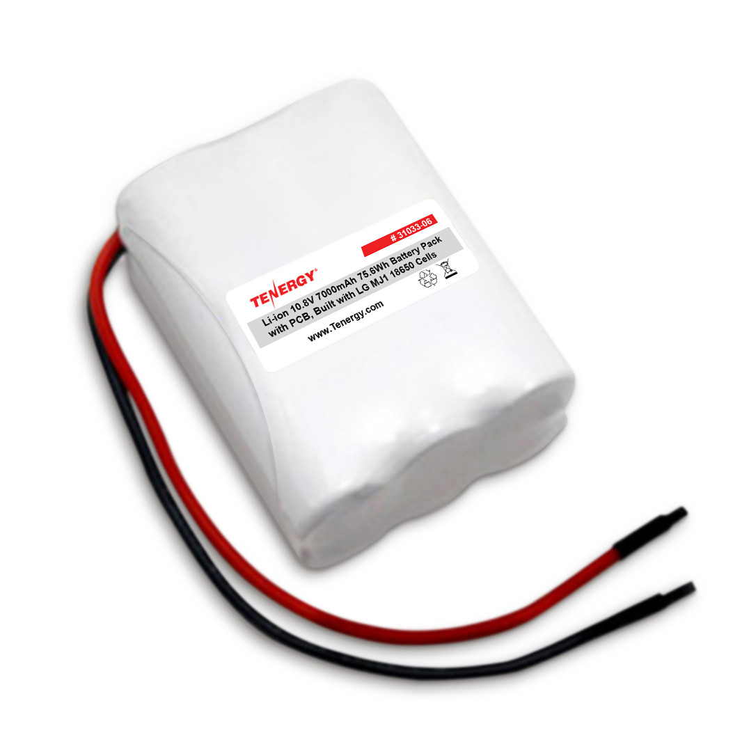 AT: Tenergy Li-ion 10.8V 7000mAh Rechargeable Battery Pack w/ PCB (3S2P, 75.6Wh, 9A Rate) - Built with LG MJ1 18650 Cells