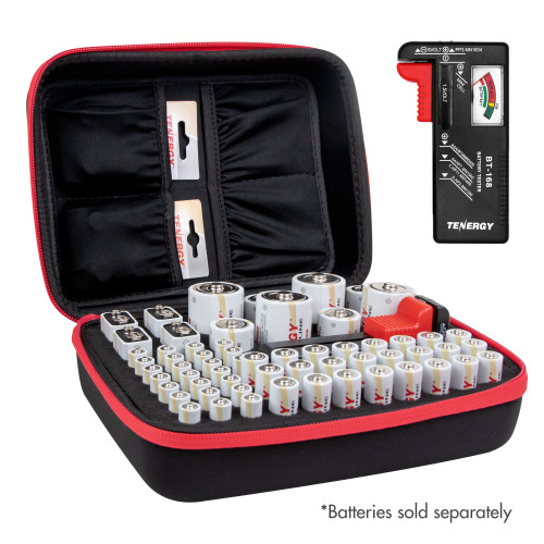 Tenergy Battery Organizer Storage Case With Tester, Includes