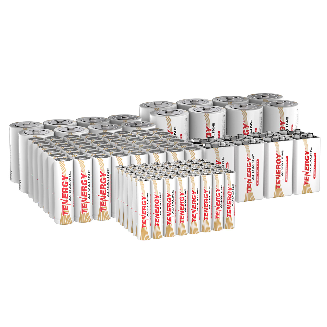 Tenergy Combo 120 Pack Alkaline Batteries, 48 Pack AA Batteries, 48 Pack AAA Batteries, 8 Pack C Size Batteries, 8 Pack D Size Batteries, 8 Pack 9V Size Batteries
