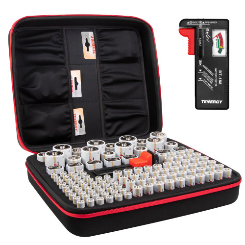 Tenergy Large Battery Organizer Storage Case With Tester, Includes