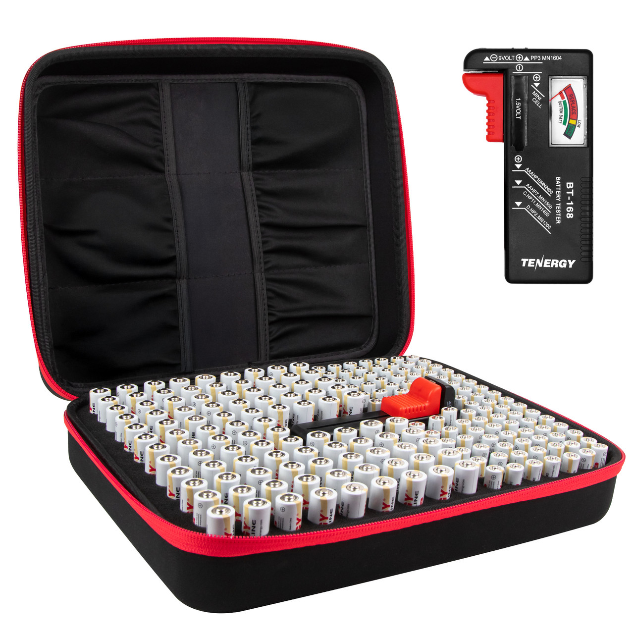 Tenergy 200 Batteries and Large Battery Organizer Storage Case With Tester, Includes 100xAA 100xAAA