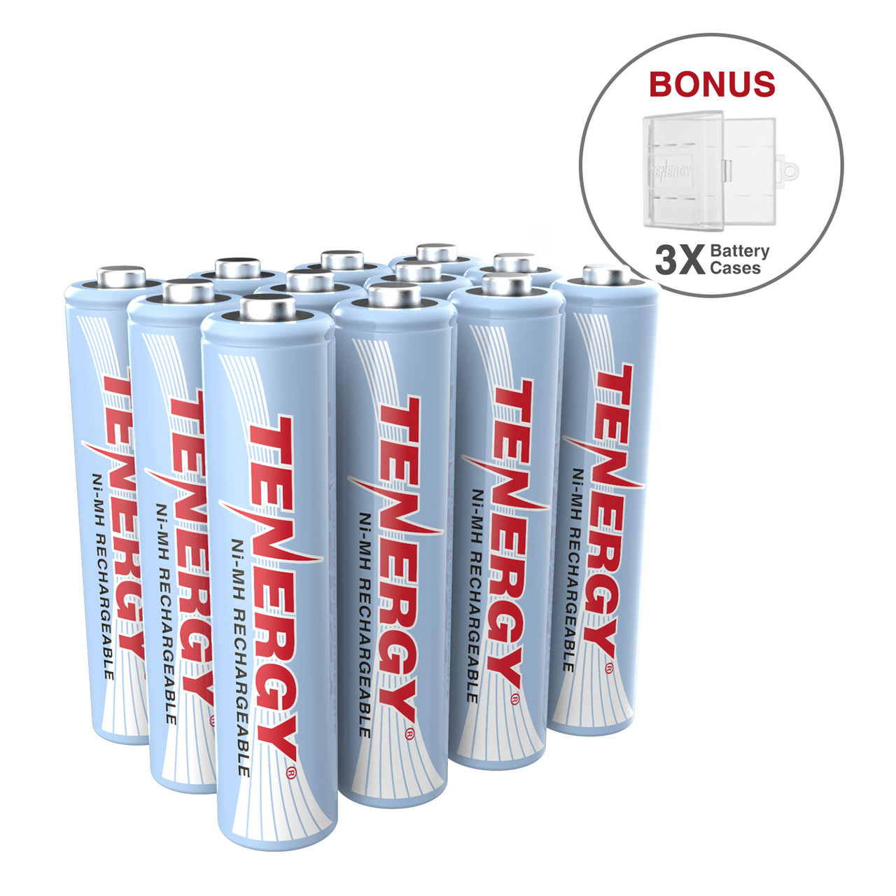12 pcs Tenergy AAA 1000mAh NiMH Rechargeable Batteries + 3 AAA Size Holders