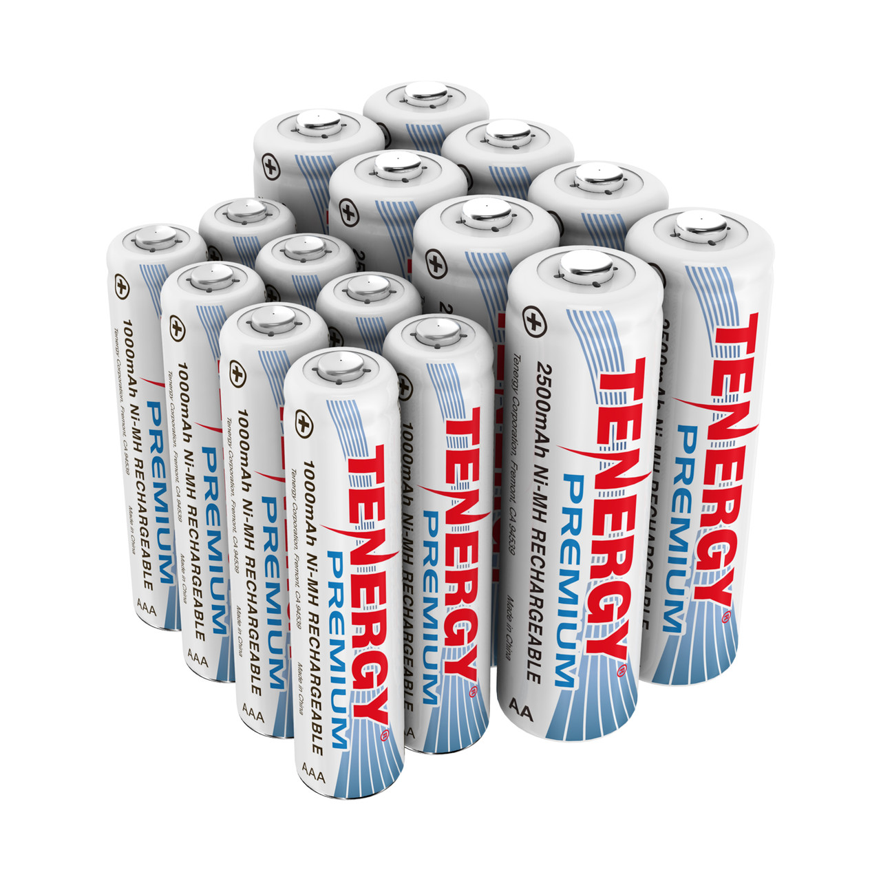 Combo: 16pcs Tenergy Premium NiMH Rechargeable Batteries, (8AA/8AAA)