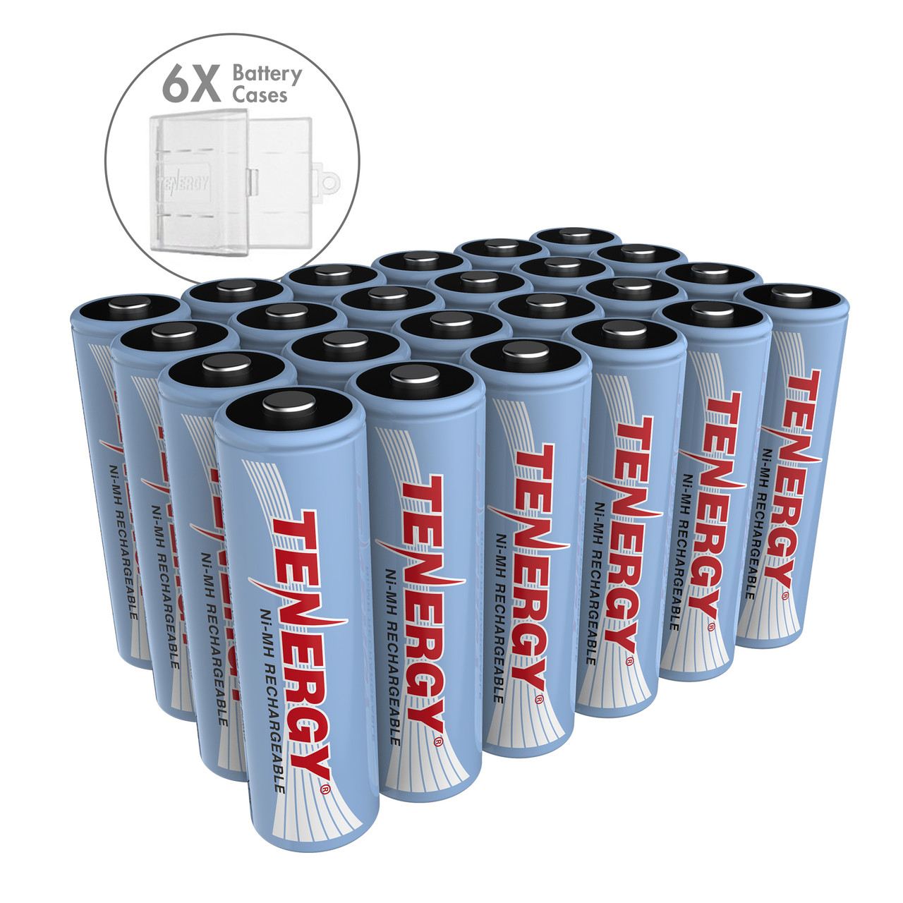 Combo: 24 pcs Tenergy AA 2500mAh NiMH Rechargeable Battery + 6 Free Cases