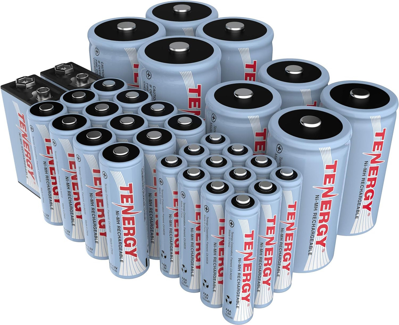 Combo: 34pcs Tenergy NiMH Rechargeable Batteries (12AA/12AAA/4C/4D/2 9V)