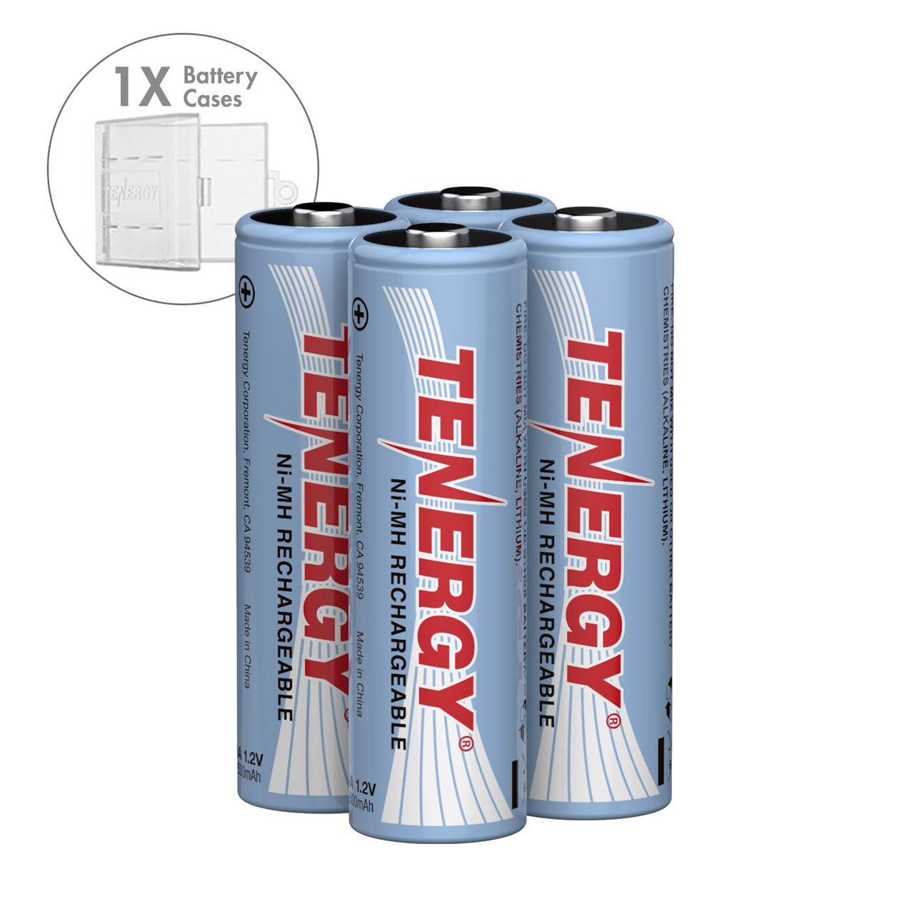 Combo: 4 pcs Tenergy AA 2500mAh NiMH Rechargeable Batteries + 1 Case