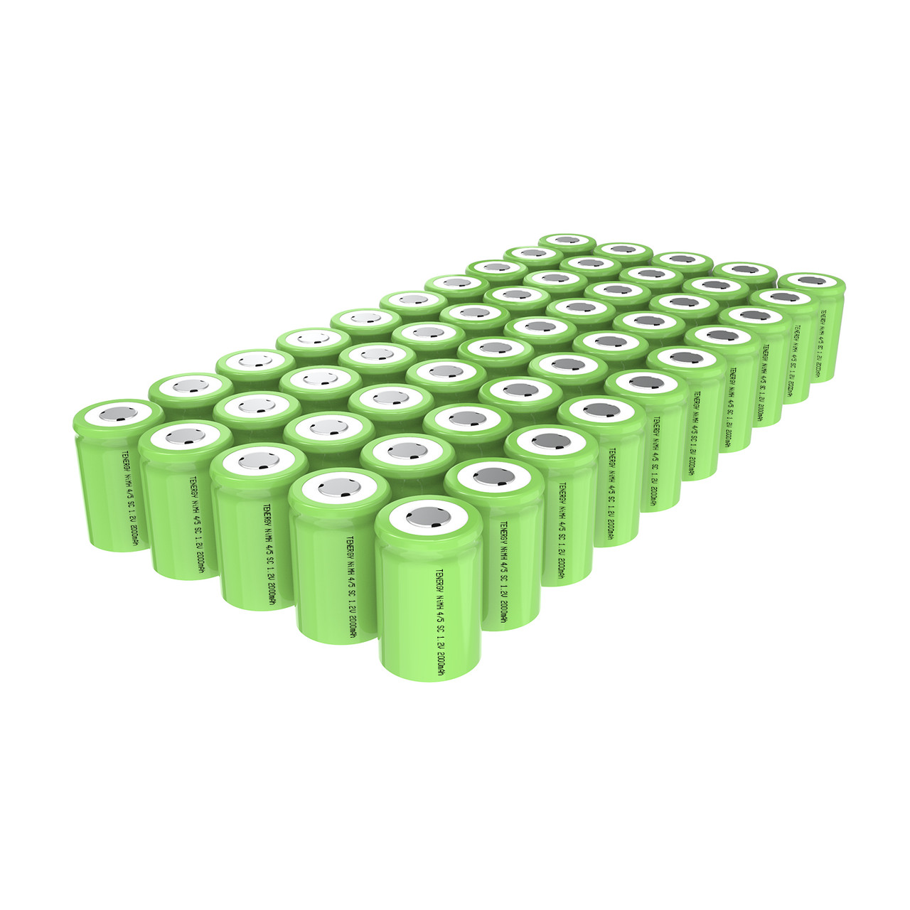 Tenergy 50 PCS 4/5 Sub C 2000mAh NiMH Rechargeable Batteries (Flat Top/ No Tabs)