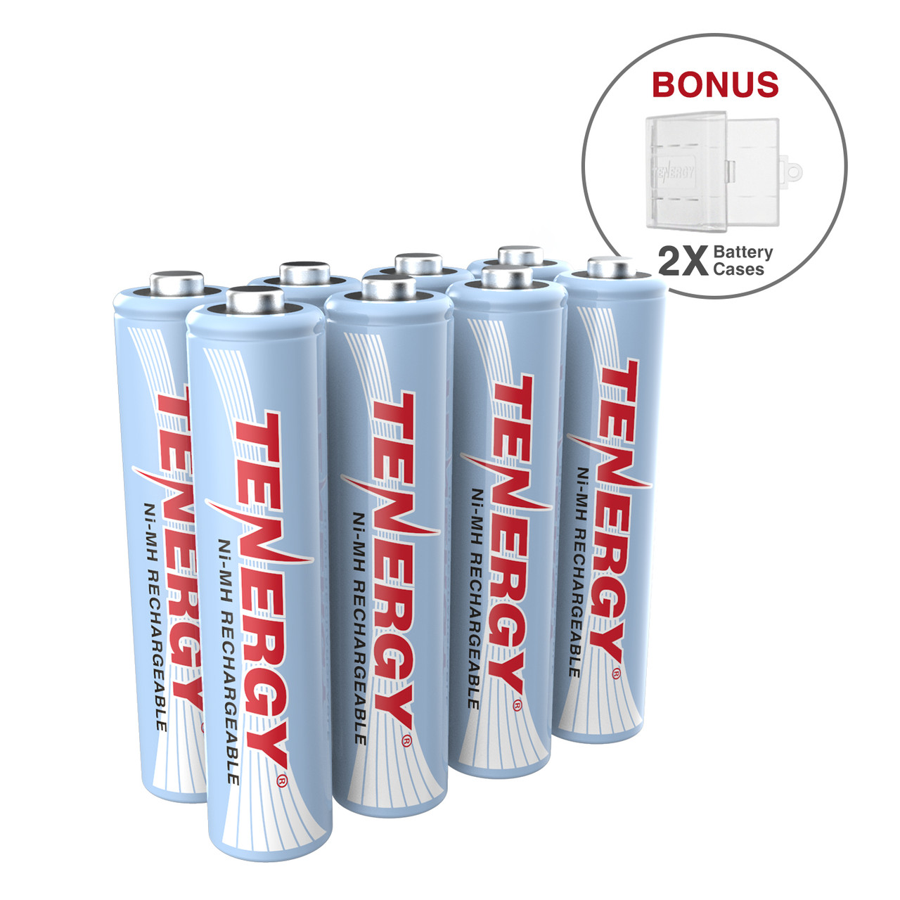 Combo: 8 pcs Tenergy AAA 1000mAh NiMH Rechargeable Batteries + 2 Cases