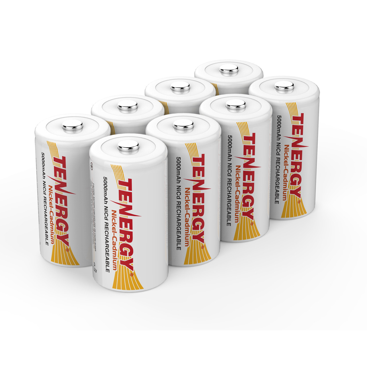 8pcs Tenergy D 5000mAh NiCd Button Top Rechargeable Battery