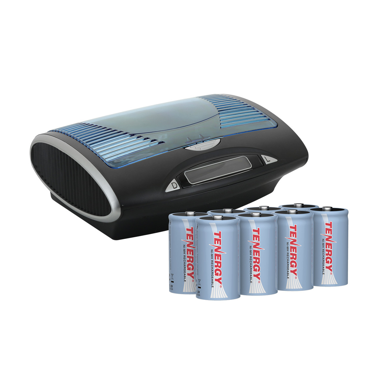 Combo: Tenergy T9688 Universal LCD Battery Charger + 8 D 10000mAh NiMH Rechargeable Batteries