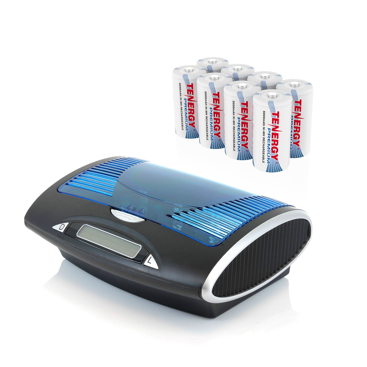 Combo: Tenergy T9688 Universal LCD Battery Charger + 8 Premium C 5000mAh NiMH Rechargeable Batteries