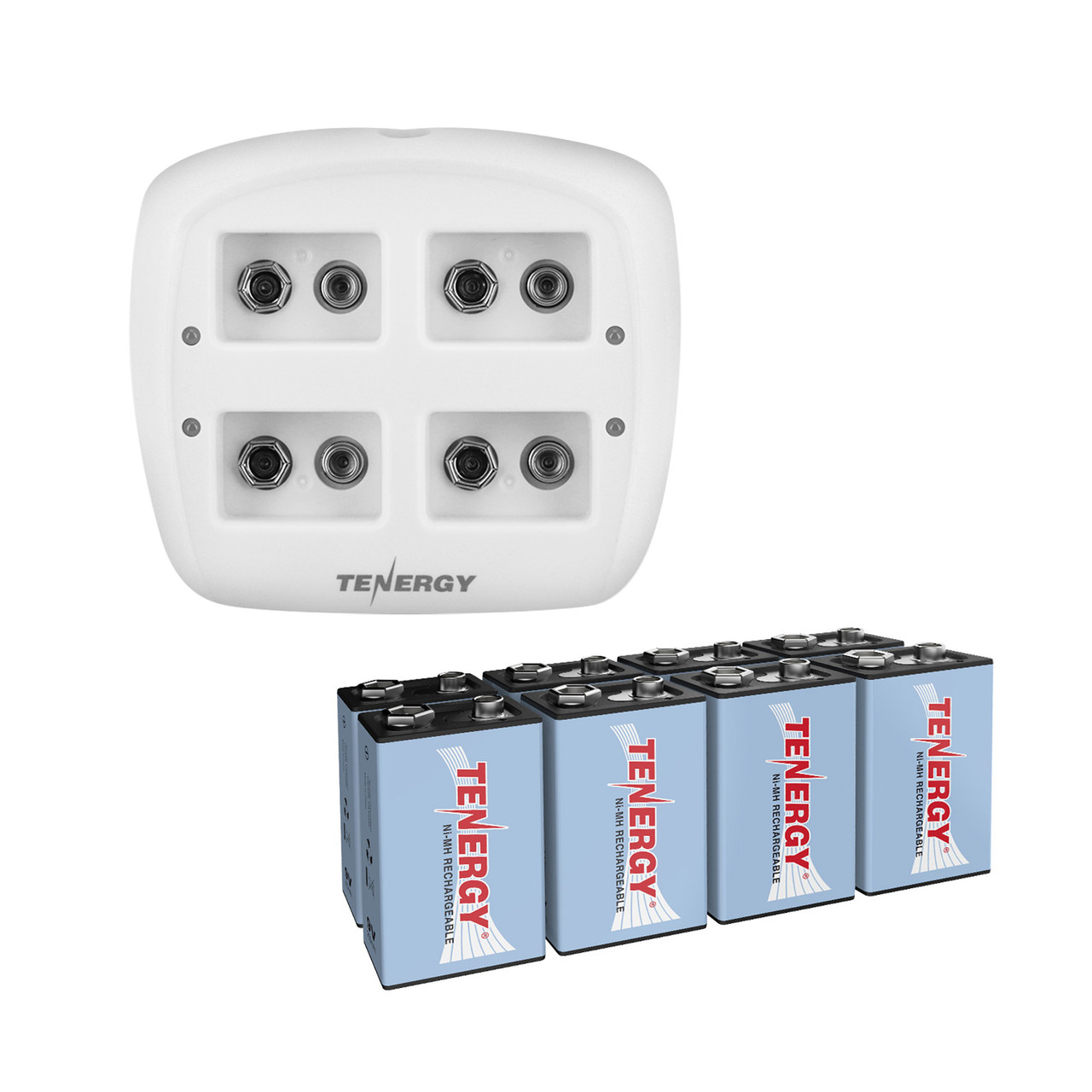 Combo: Tenergy TN136 4-bay 9V Smart Charger + 8pcs 9V 250mAh NiMH Rechargeable Batteries