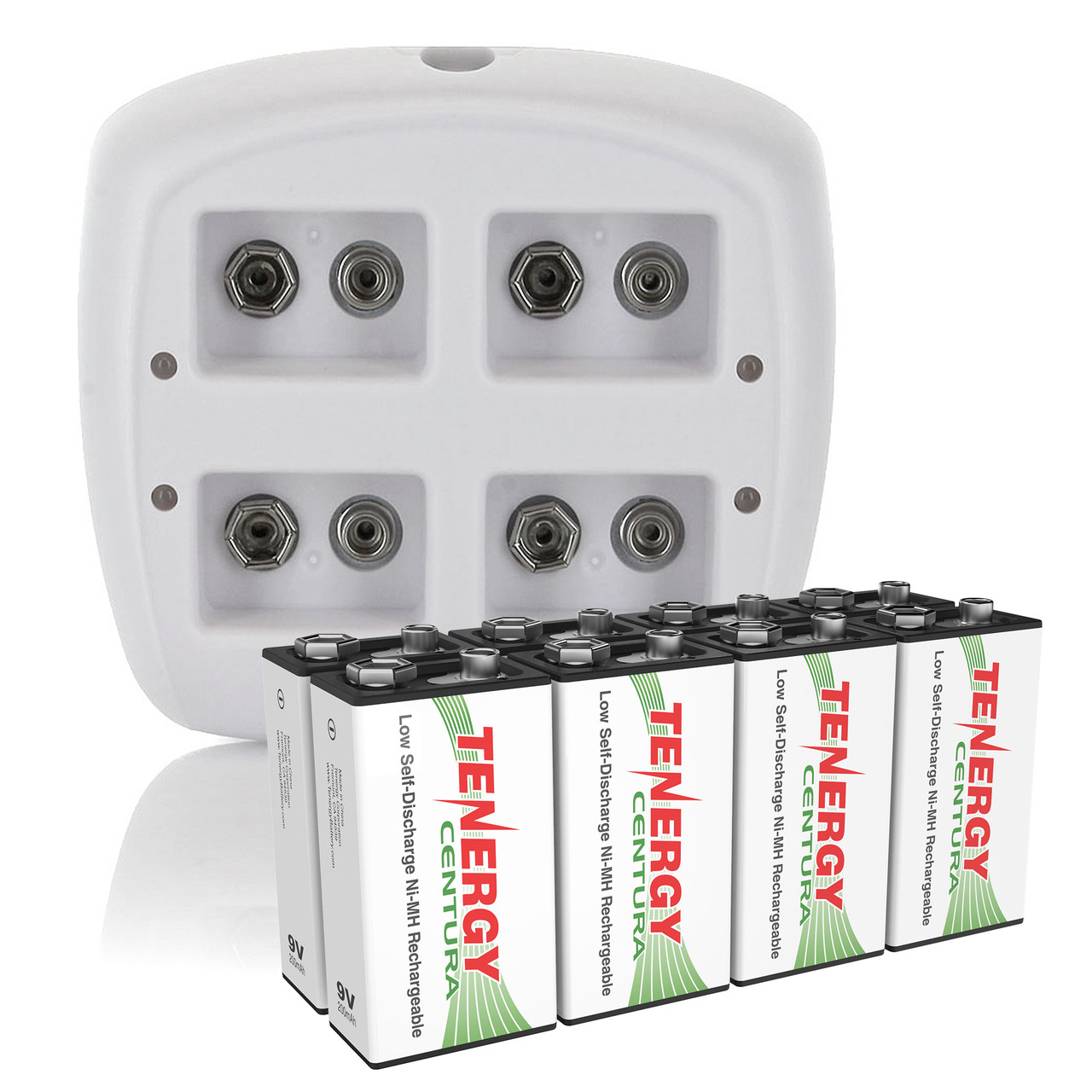 Combo: Tenergy TN136 4-bay 9V Charger + 8pcs Centura NiMH 9V 200mAh Rechargeable Batteries