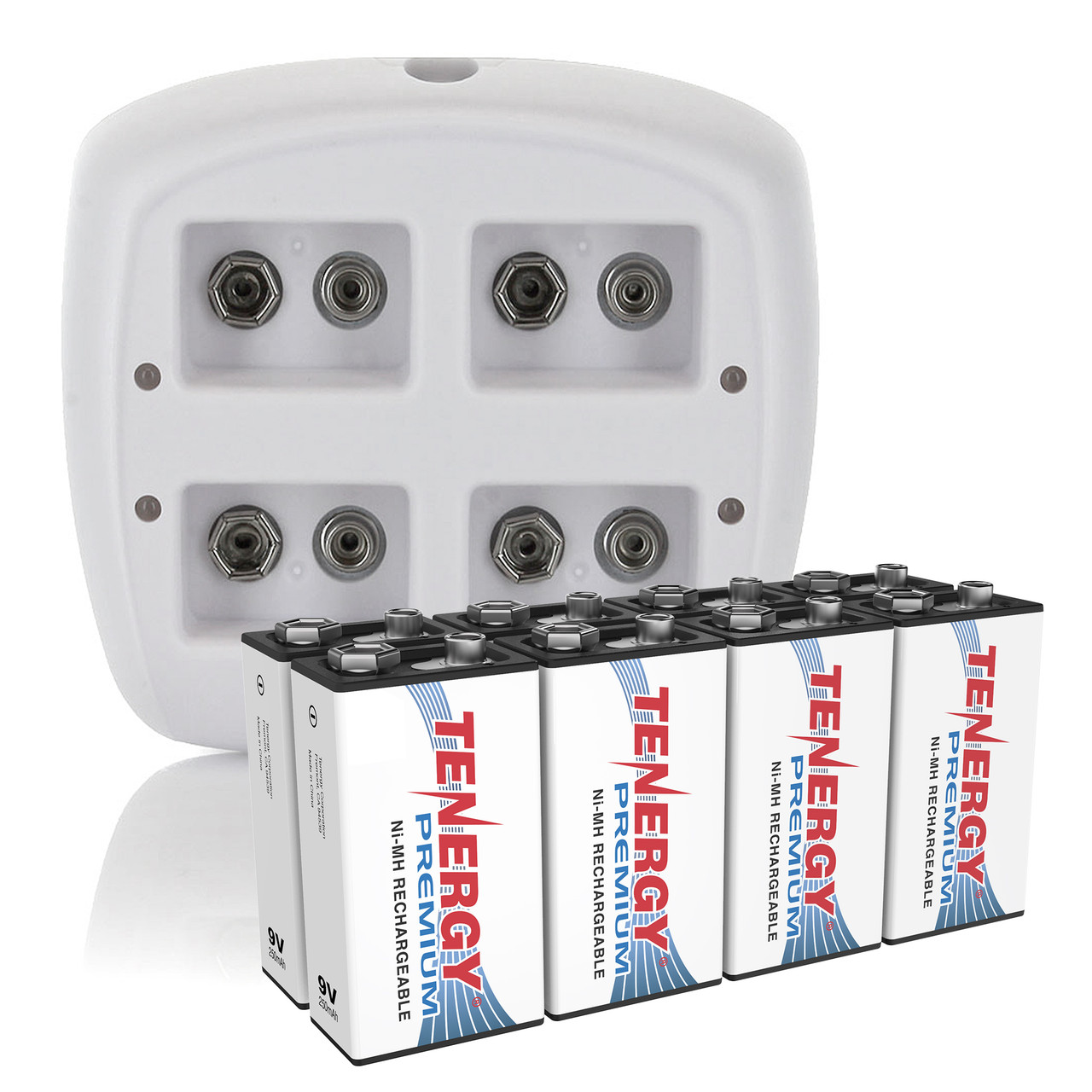 Combo: Tenergy TN136 4-bay 9V Smart Charger + 8pcs Premium 9V 250mAh NiMH Rechargeable Batteries