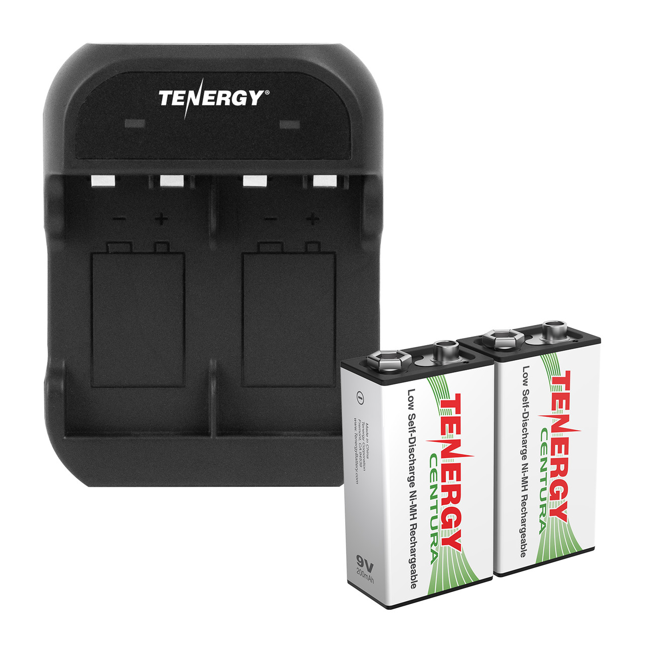 Combo: Tenergy TN141 2-bay 9V Charger + 2pcs Centura 9V 200mAh (LSD) NiMH Rechargeable Batteries
