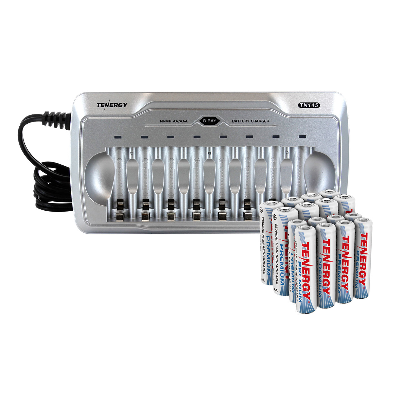 Combo: Tenergy TN145 8-Bay AA/AAA NiMH Battery Charger + 8 AA & 8 AAA Premium Batteries