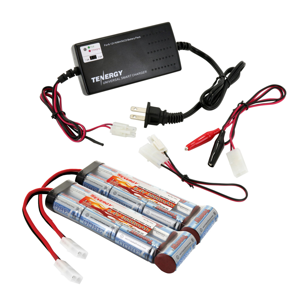 Combo: Tenergy NiMH 8.4V 3800mAh Battery Pack with Tamiya, 2-pack + Charger (#01025)