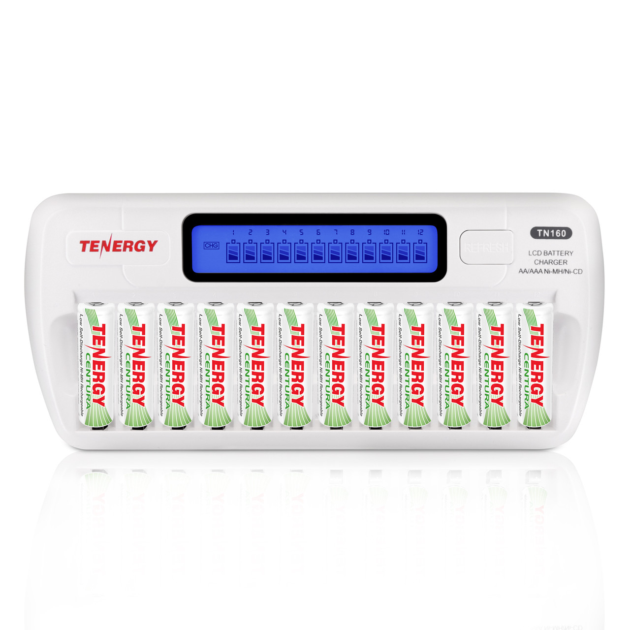 Combo: TN160 12-Bay AA/AAA NiMH/NiCd LCD Charger + 12 Pack Centura AA (LSD) NiMH Rechargeable Batteries
