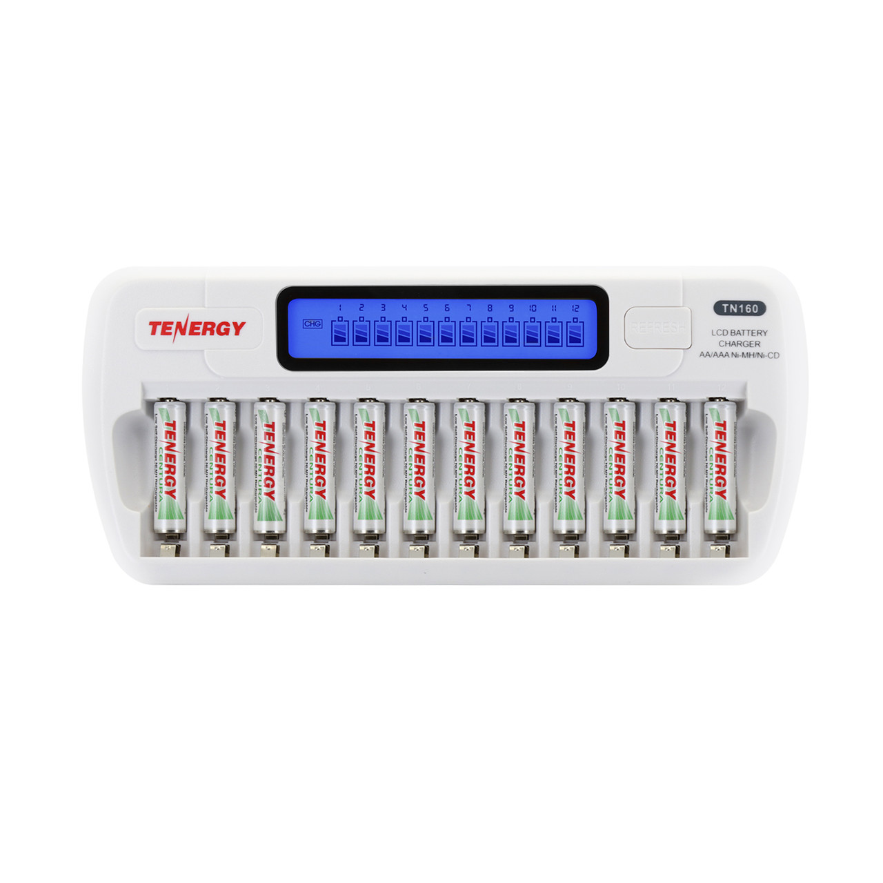 Combo: TN160 12-Bay AA/AAA NiMH/NiCd LCD Charger + 12 Pack Centura AAA (LSD) NiMH Rechargeable Batteries