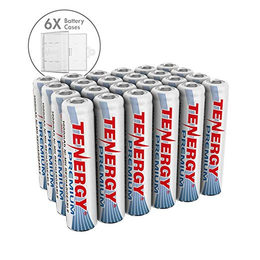 Combo:24 pcs Tenergy Premium AAA 1000mAh NiMH Rechargeable Batteries + 6 AAA Size Holders