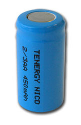 Tenergy 2/3AA 450mAh NiCd Flat Top Rechargeable Battery