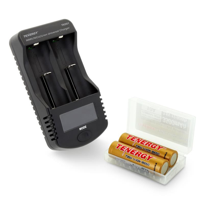 Tenergy TN261 Smart Universal Charger + 2-Pack T35U 3.6V 3500mAh 10A 18650 Li-ion Battery