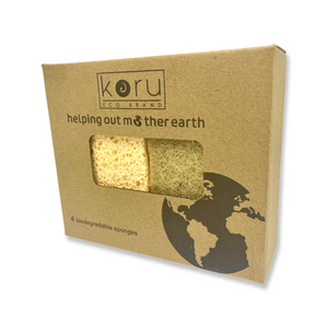 Koru Biodegradable Cellulose & Sisal Sponges (4 pack), Natural Washing Up Sponge Scourer, Eco Friendly Zero Waste Plastic Free, Eco Kitchen Gift