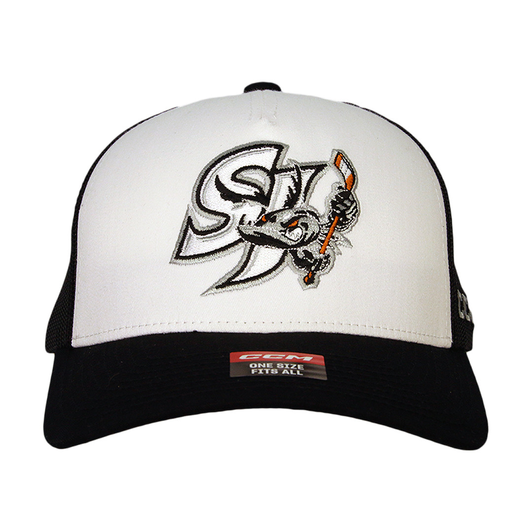 San Jose Barracuda CCM Meshback Crest White Trucker Hat
