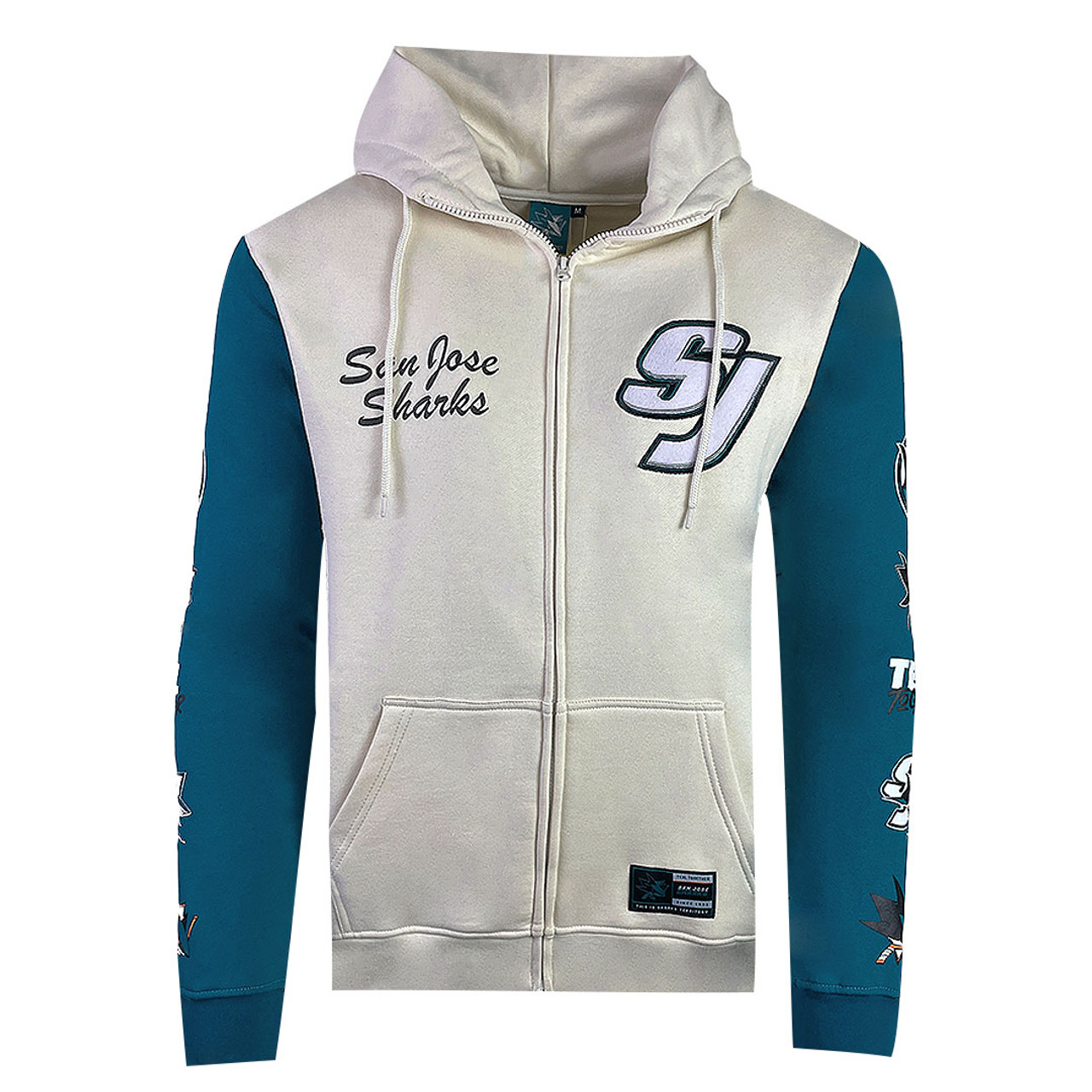 Men s San Jose Sharks Sport Design Sweden Letterman Full Zip Hoodie