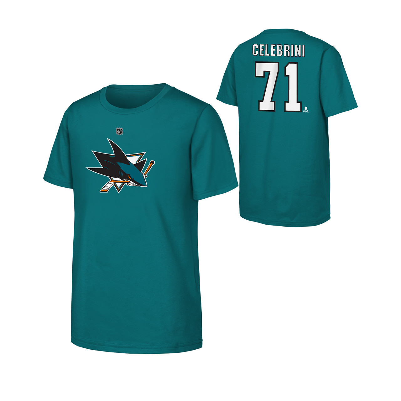 Kids San Jose Sharks Outerstuff #71 Celebrini Teal Tee