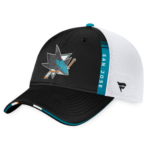 Men's San Jose Sharks Fanatics Draft Black/White 2022 NHL Draft Authentic Pro On Stage Trucker Adjustable Hat