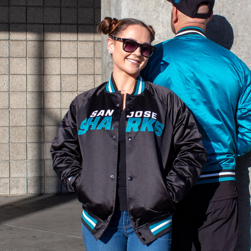 San Jose Sharks Mitchell & Ness Lightweight Satin Black Jacket