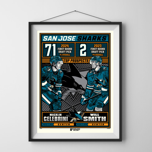 San Jose Sharks Celebrini #71 and Smith #2 Prospects Print