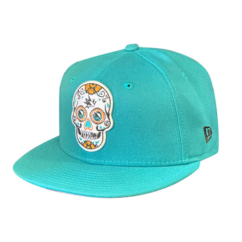 San Jose Sharks New Era 5950 2025 Los Tiburones Sugarskull Fitted Teal Hat