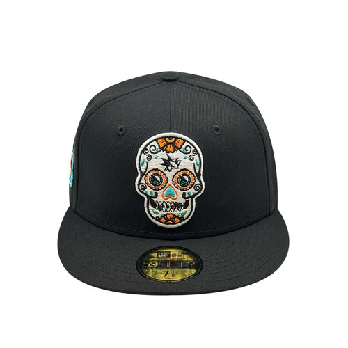 San Jose Sharks New Era 5950 2025 Los Tiburones Sugar Skull Fitted Black Hat