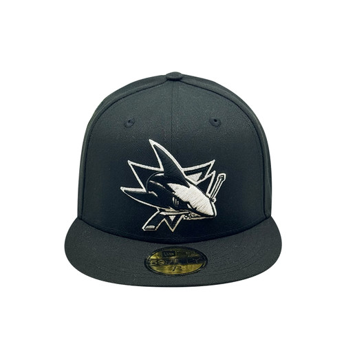 San Jose Sharks New Era 5950 Black & White Crest Logo Fitted Hat