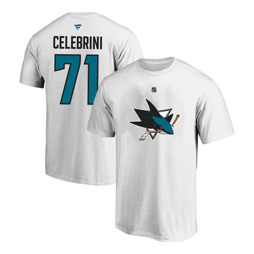 San Jose Sharks Fanatics Macklin Celebrini #71 N&N White Tee