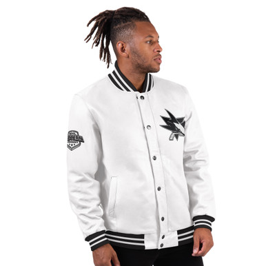 San Jose Sharks & Starter Black Ice Varsity Leather Jacket